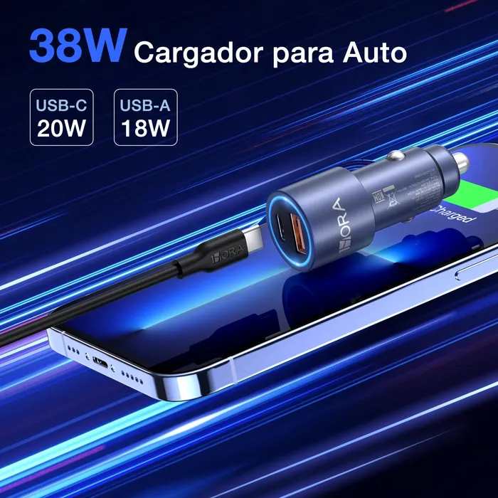 Cargador Gar 241 Para Auto 38w Rápida Pd 20w Y Qc 3.0 18w Con Cable Color Gris