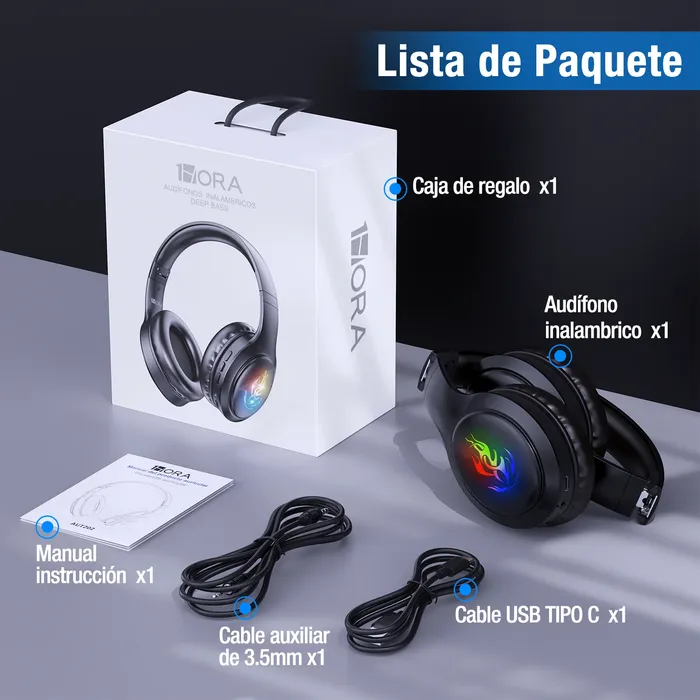 Audífonos Inalámbricos De Diadema Aut 202 Bluetooth Plegable 1000mah Color Negro