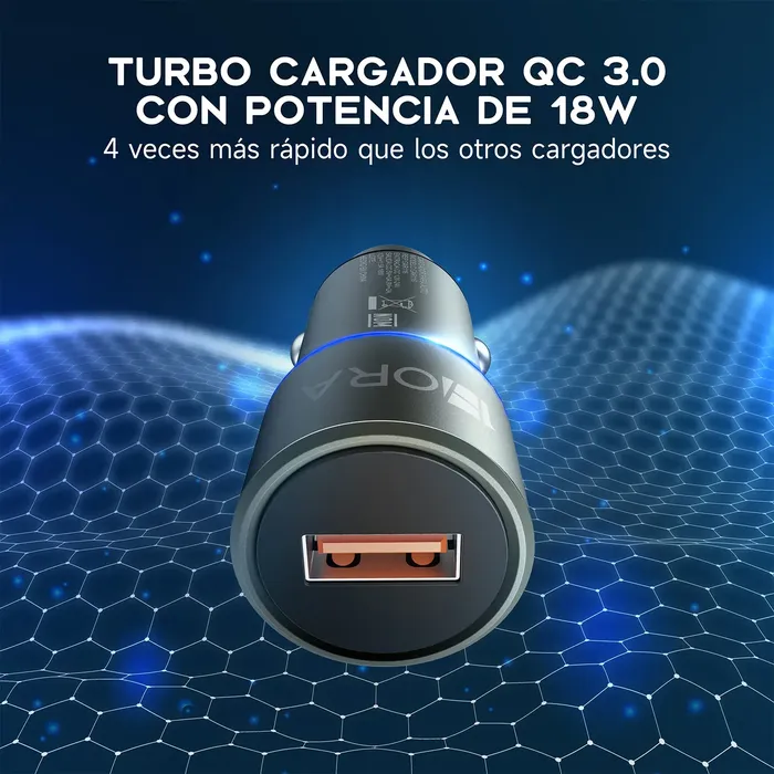 Combo Turbo Cargador Para Auto Carga Rápida 3a 18W Cable Tipo C Color Gris