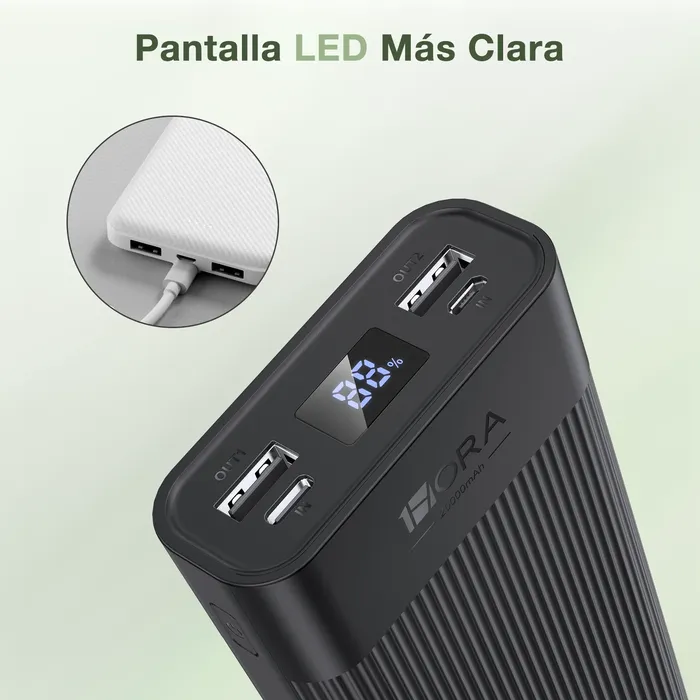 Power Bank Batería Gar117 Negra Portátil 20.000mah - Carga Rápida 1hora Color Negro