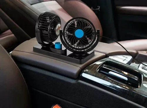 Ventilador Dual 12V Para Automóvil Y Camioneta: Potente, Giratorio 360°, Con 5 Aspas Negras