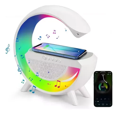 Cargador Inalámbrico Parlante Bluetooth Lampara Rgb Usb Radio Color Blanco