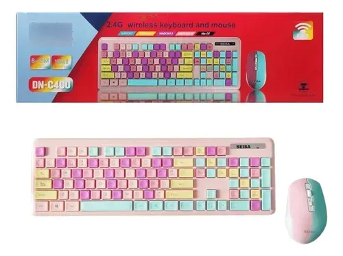 Combo Teclado Mouse Kit Colores Pastel Color Del Mouse Rosa-celeste