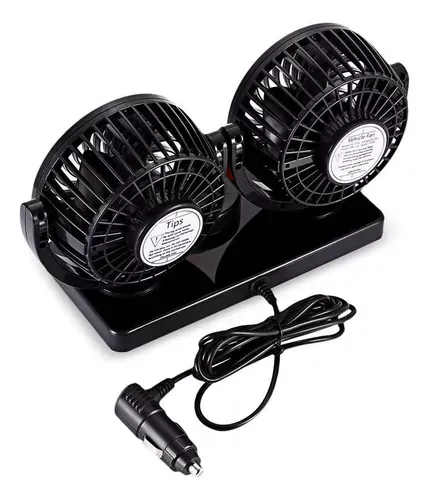 Ventilador Dual 12V Para Automóvil Y Camioneta: Potente, Giratorio 360°, Con 5 Aspas Negras