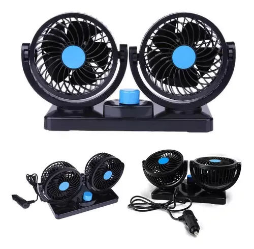 Ventilador Dual 12V Para Automóvil Y Camioneta: Potente, Giratorio 360°, Con 5 Aspas Negras