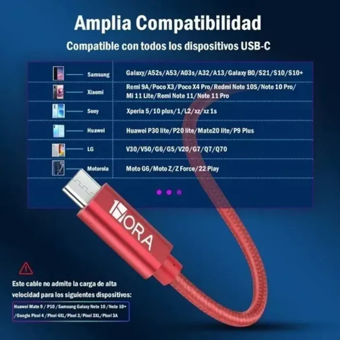 Cable Tipo C Usb Carga Rápida 2.4a Compatible Con Samsung Xiaomi 1hora  Color Rojo