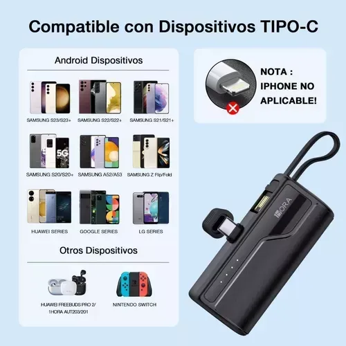 Power Bank Gar 262 4500mah Batería Portátil Tipo C Con Usb Mini Ultra Compacto Color Negro