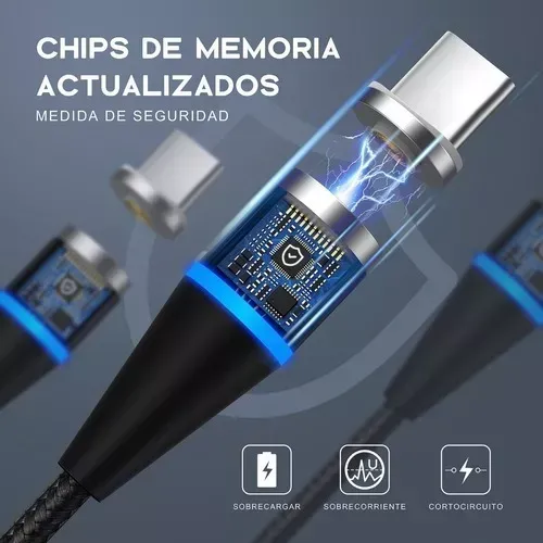 Cable Magnético Imán Cab 253 3 En 1 Carga Rápida Usb V8 Ip Tipo C Color Negro