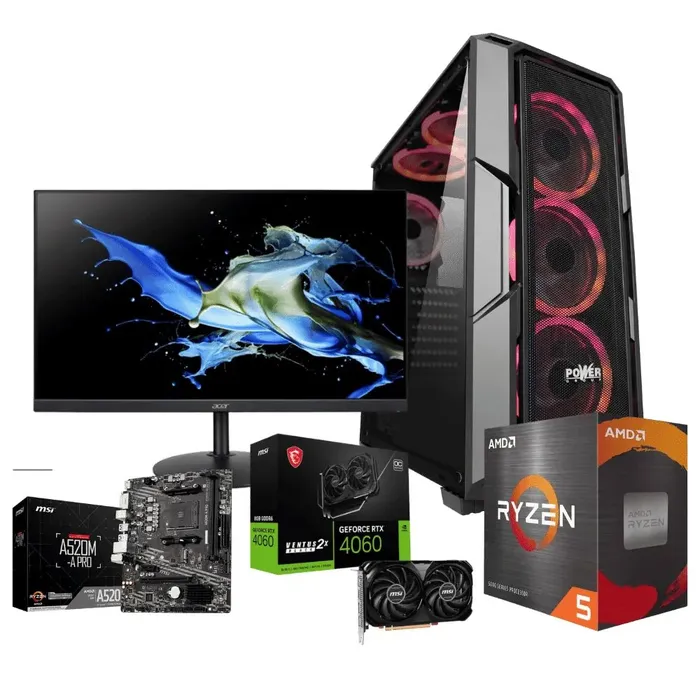 Equipo Power Group R56162MRX4: Ryzen 5 5600GT + RTX 4060 + 32GB + SSD 512GB + Monitor	