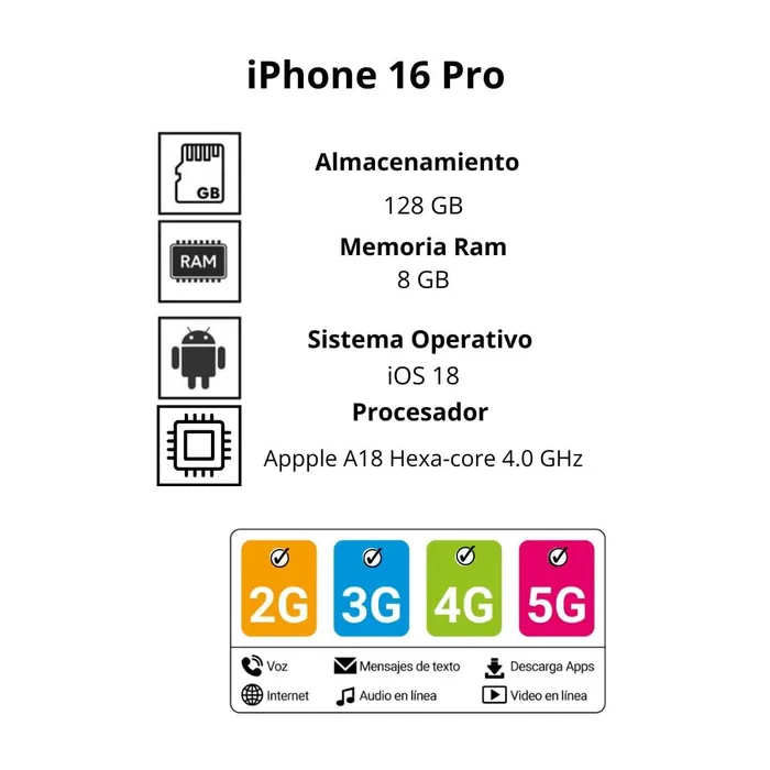 Celular iPhone 16 Pro 128GB Negro Titanio