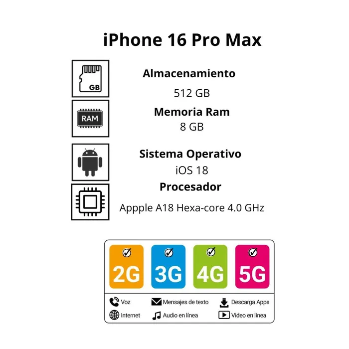 Celular iPhone 16 Pro Max 512GB Titanio Desierto