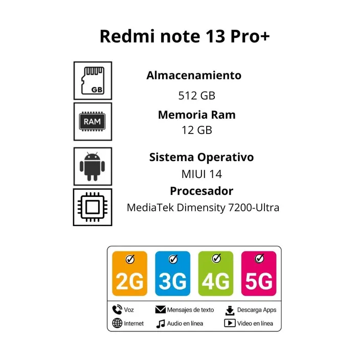 Celular Xiaomi redmi note 13 pro plus 5G 512GB blanco