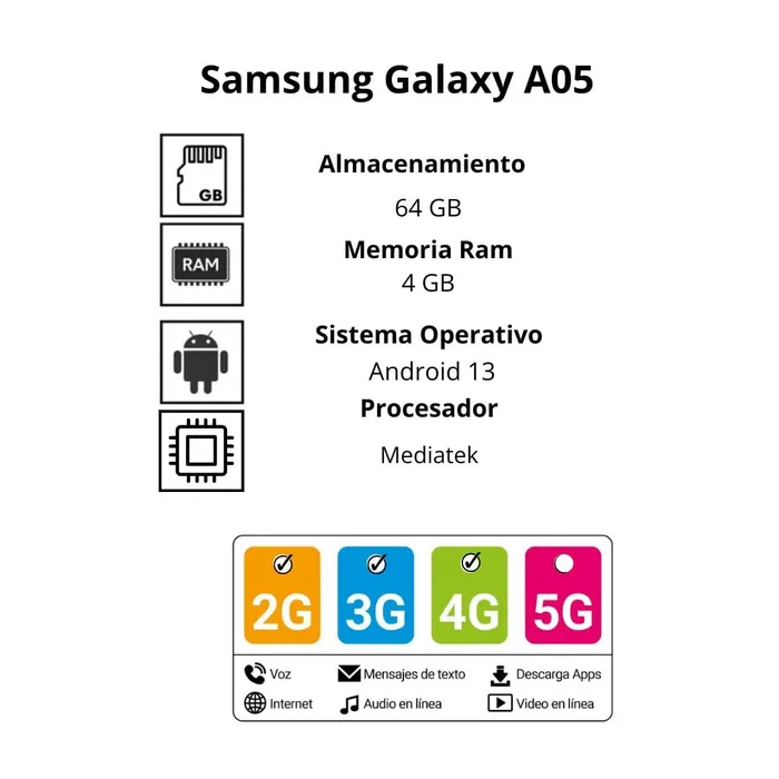 Celular Samsung Galaxy A05 4+64GB Negro