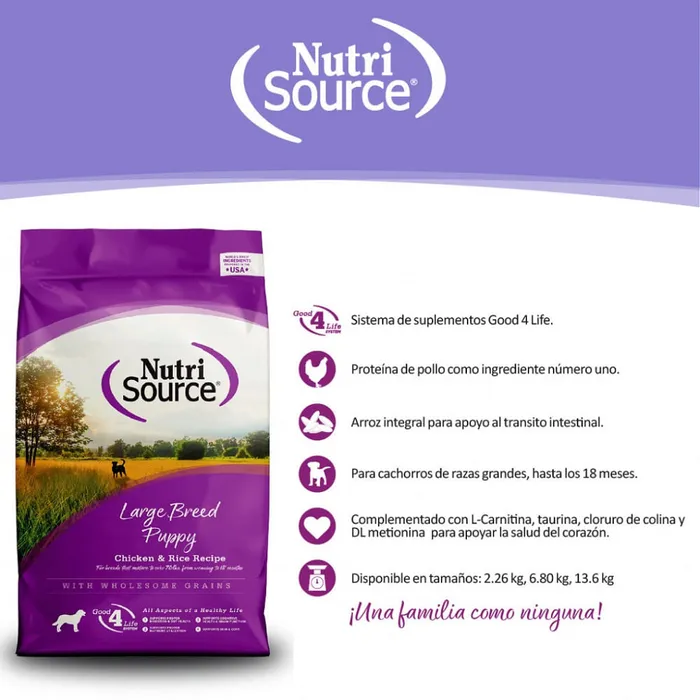 Comida Para Perros Nutrisource Large Breed Puppy Chicken & Rice 6,8 Kg