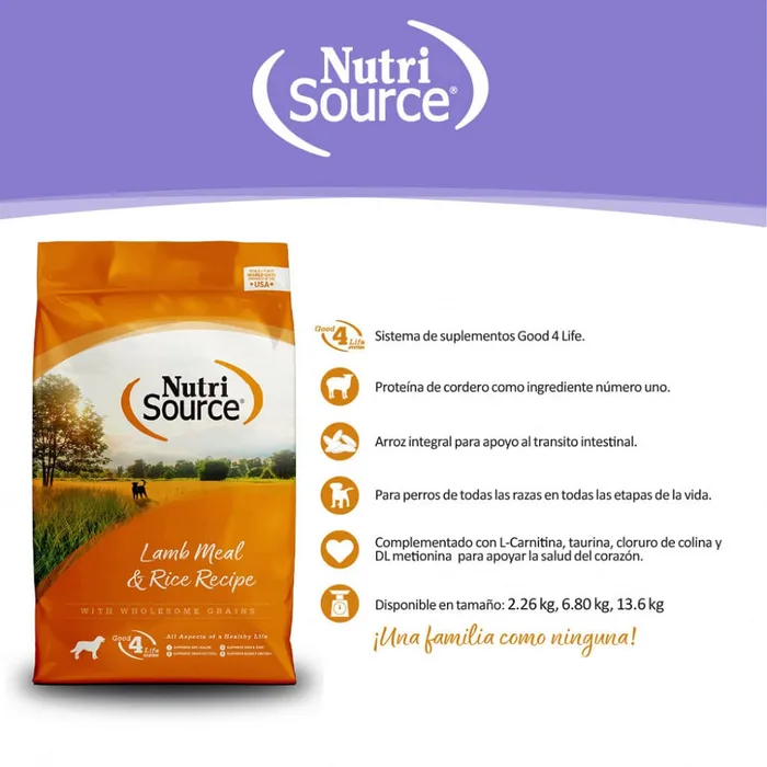 Comida Para Perros Nutrisource Lamb Meal & Rice 2.2 Kg