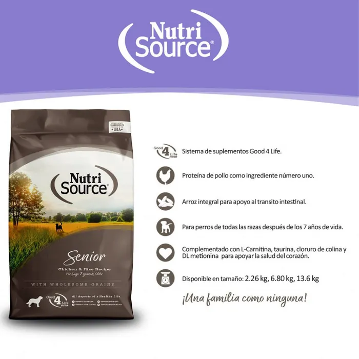 Comida Para Perros Nutrisource Senior Chicken & Rice 6,8 Kg