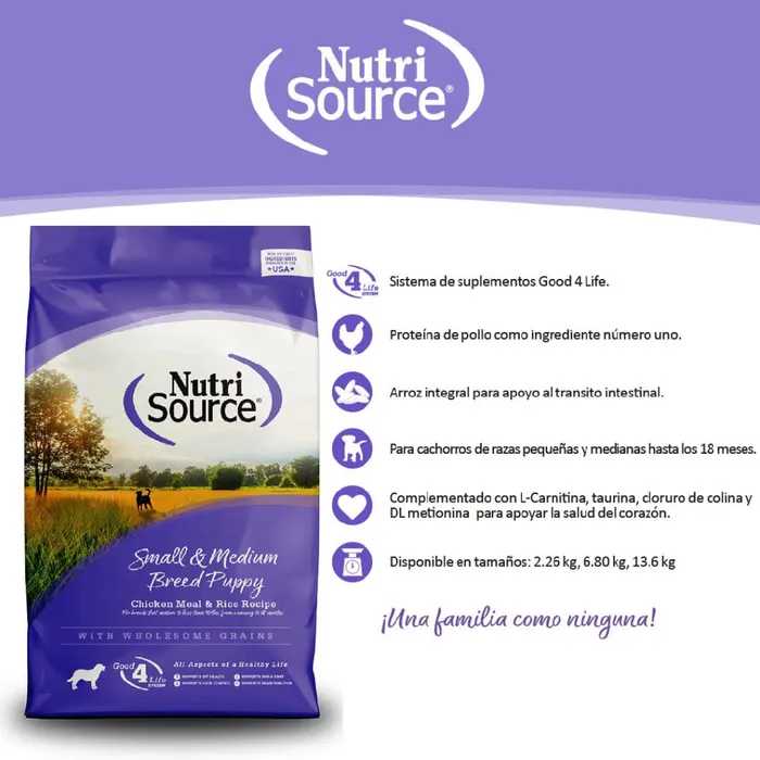 Comida Para Perros Nutrisource Small & Medium Breed Puppy Chicken & Rice 6,8 Kg