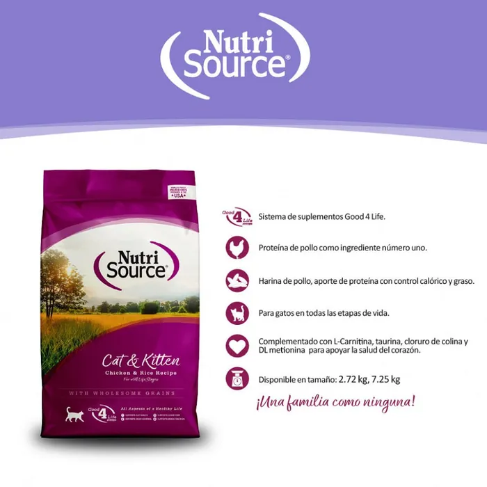 Comida Para Gatos Nutrisource Adult & Kitten Chicken & Rice 2,9 Kg