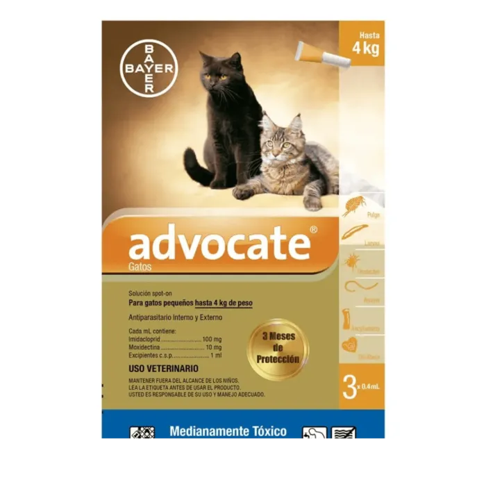 Antiparasitario Para Gatos Bayer Advocate 3 Pipetas 0.4 Ml Para gatos de hasta 4 Kg