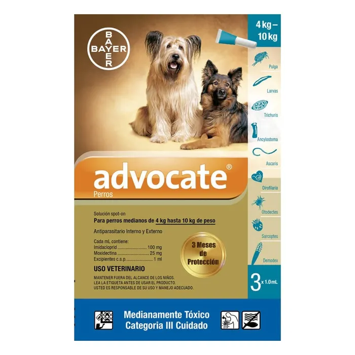 Antiparasitario Para Perros Bayer Advocate 1.0 Ml De 4 a 10 Kg