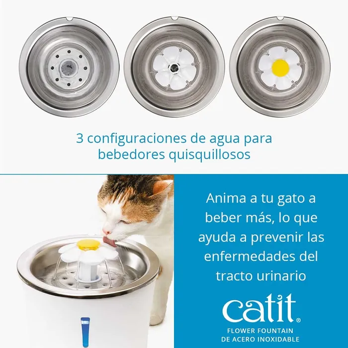 Fuente De Agua Para Gatos Cat It inoxidable Con Flor 3 Lt