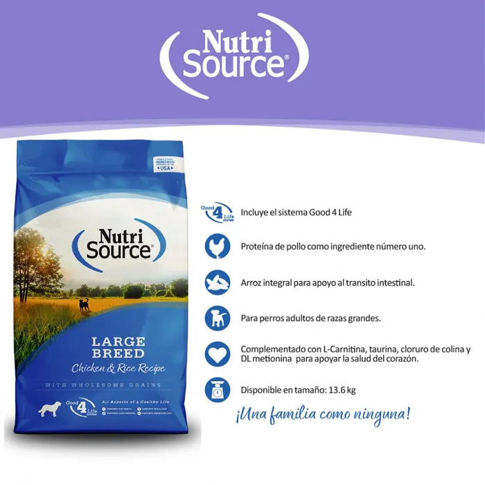 Comida Para Perros Nutrisource Large Breed Adult Chicken & Rice 13,6 Kg