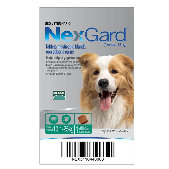 Antipulgas Para Perros Nexgard Chewable De 10.1 A 25 Kg