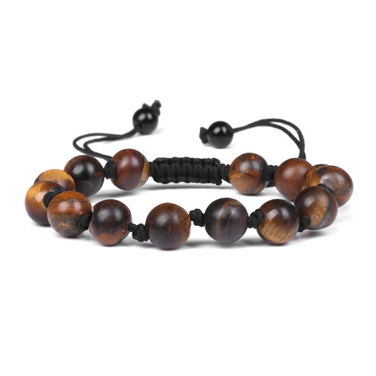 Pulsera Cuarzo Ojo De Tigre Nudos Tejida + Estuche