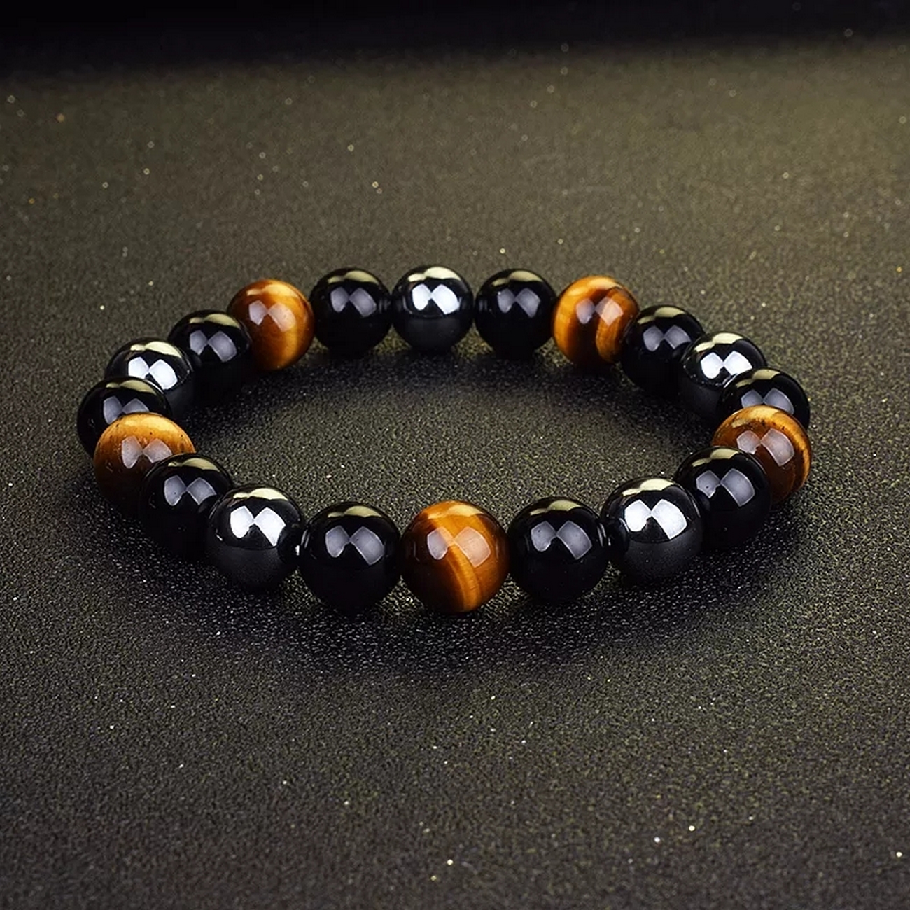 Pulsera Cuarzo Ojo De Tigre - Hematita - Onix + Estuche