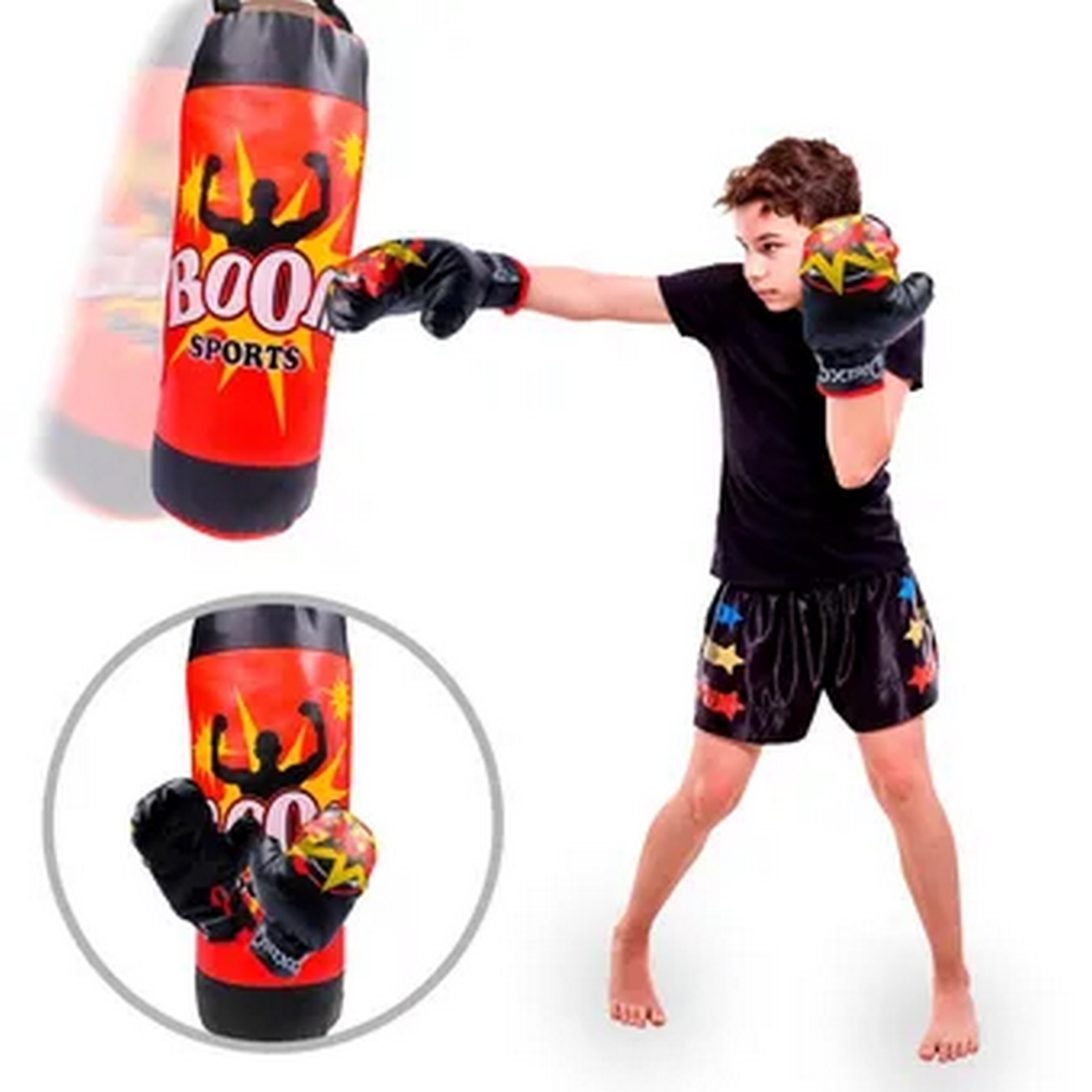 Kit Boxeo Para Niños Saco + Guantes Pushing Ball Saco Box