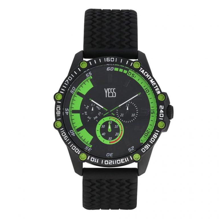 Reloj Yesss Caballero 1151G Pulso Silicona Negro Indicadores Verde