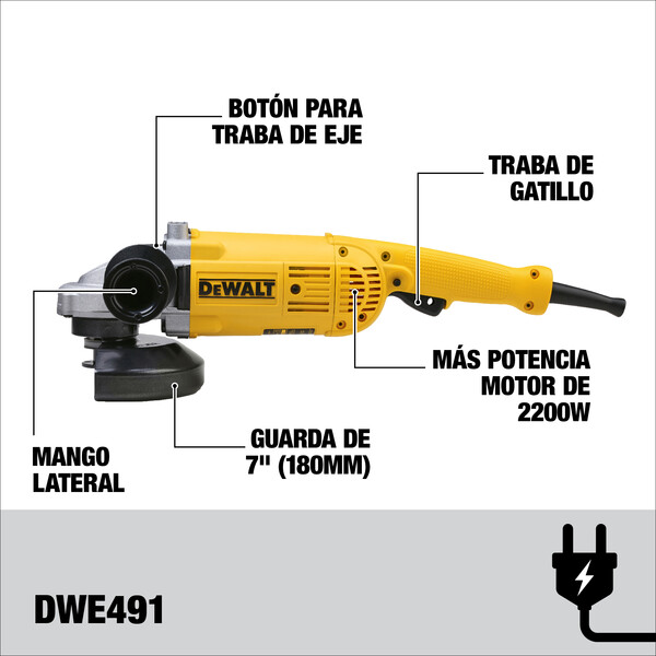 Pulidora industrial de  7" DEWALT dwe491-b3 2200w 8,500rpm