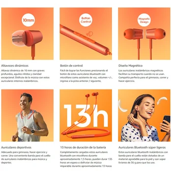 Auriculares Bluetooth Inalámbricos Tecno Originales Magnéticos - Naranja