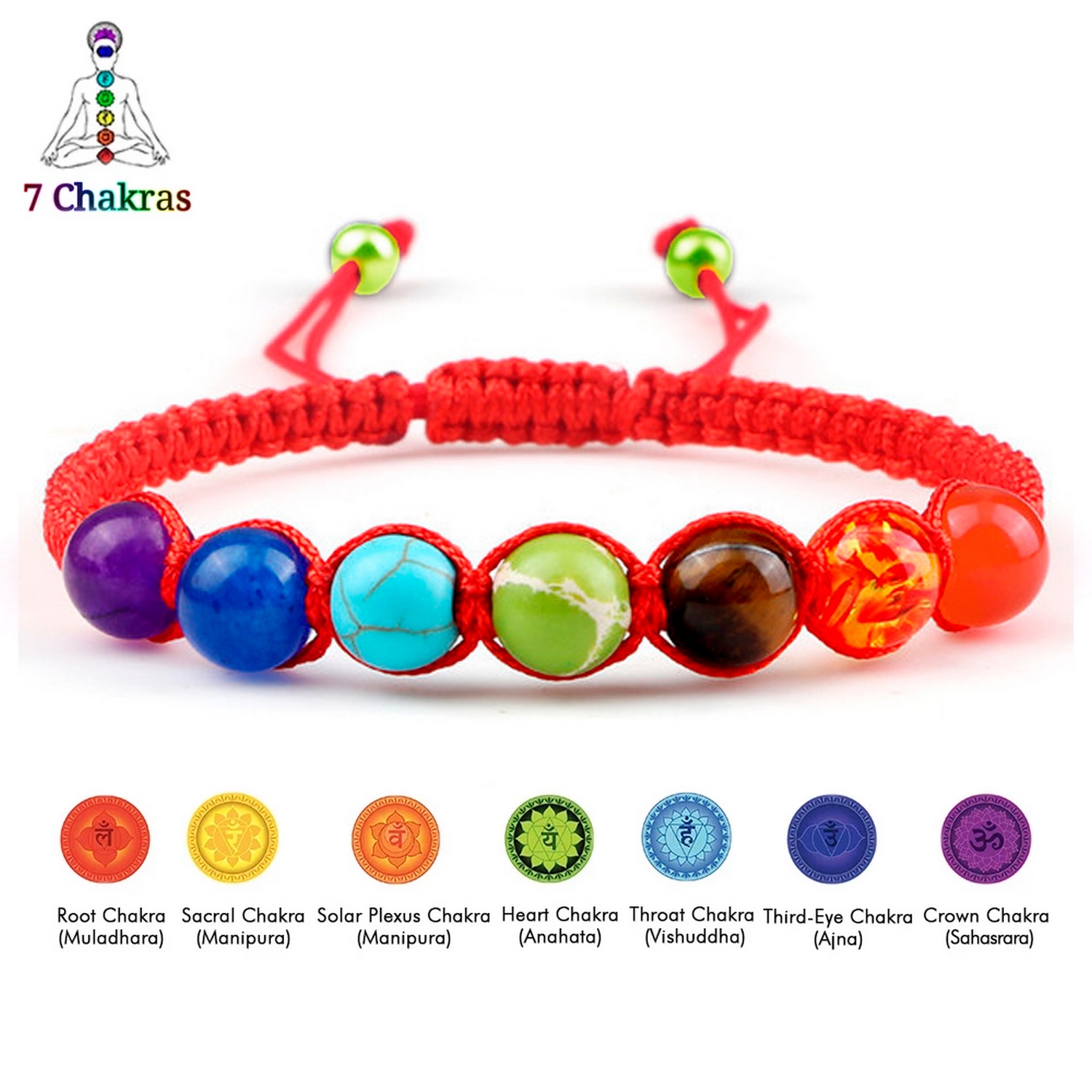 Pulsera 7 Chakras Cuarzos Tejida Roja Unisex + Estuche 