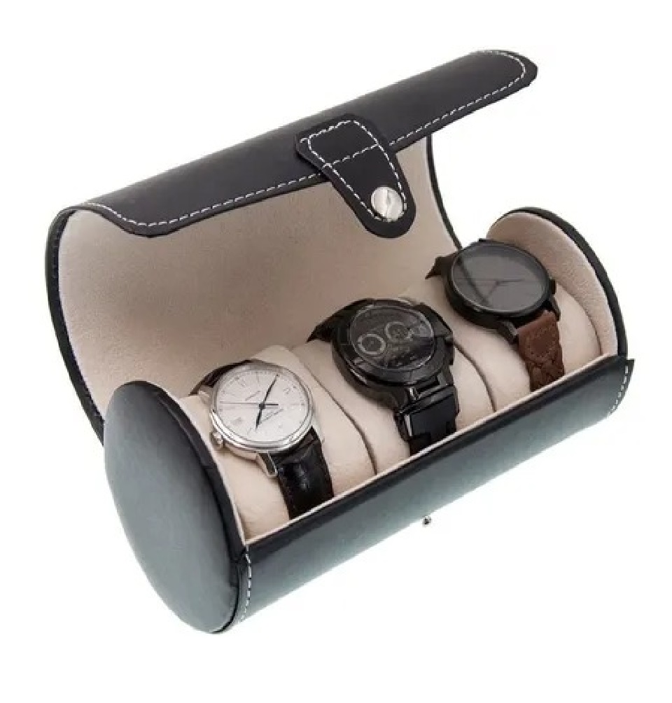 Estuche organizador para 3 relojes en cuero 19x8cm