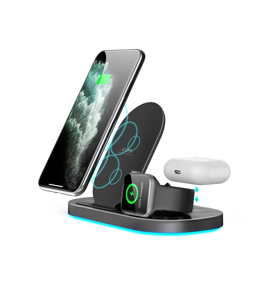 Cargador inalambrico 3 en 1 para celular, audifonos y smart watch 