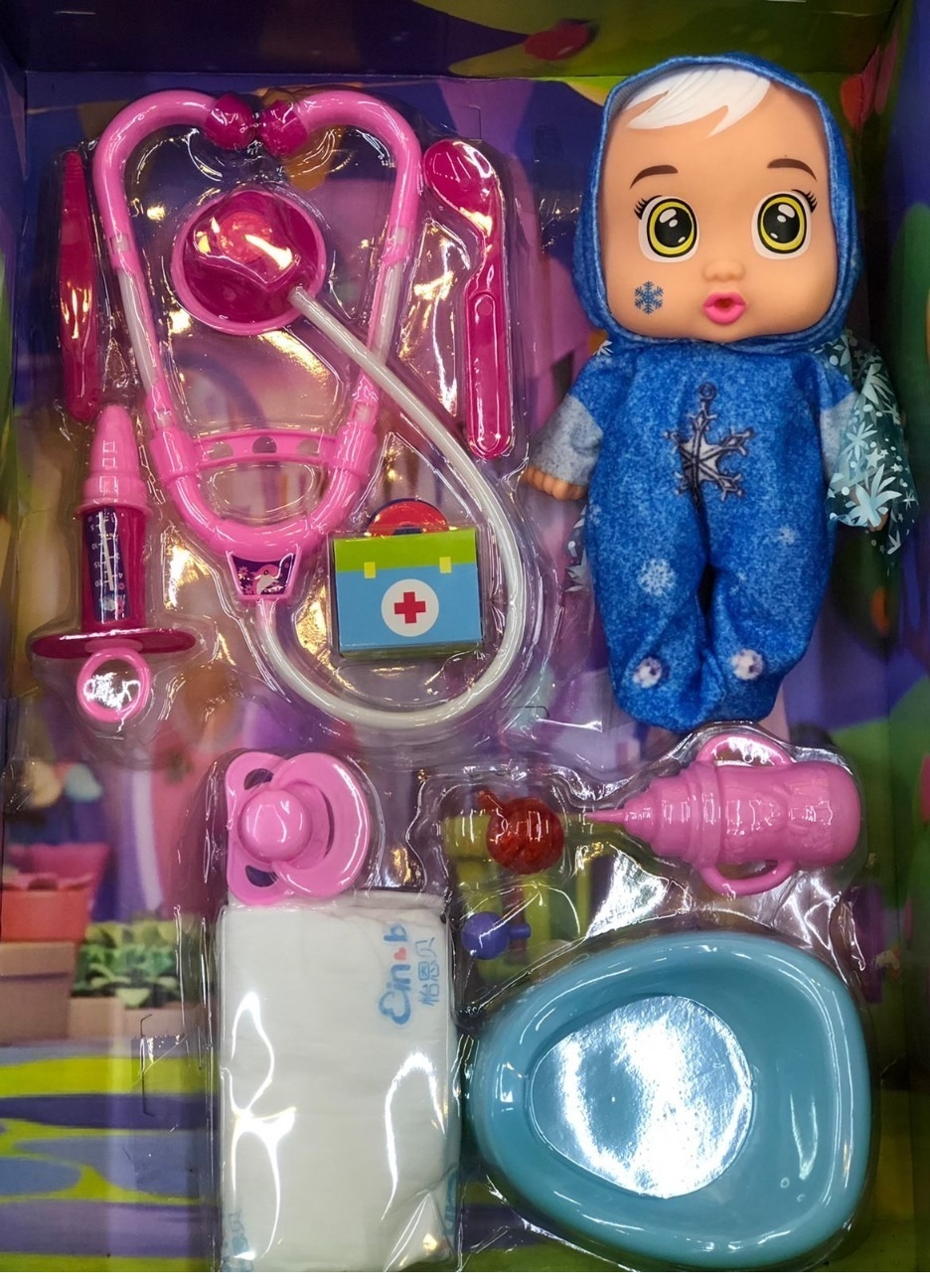 Juguete bebe llorona doctora con accesorios, medida de la muñeca 18cm