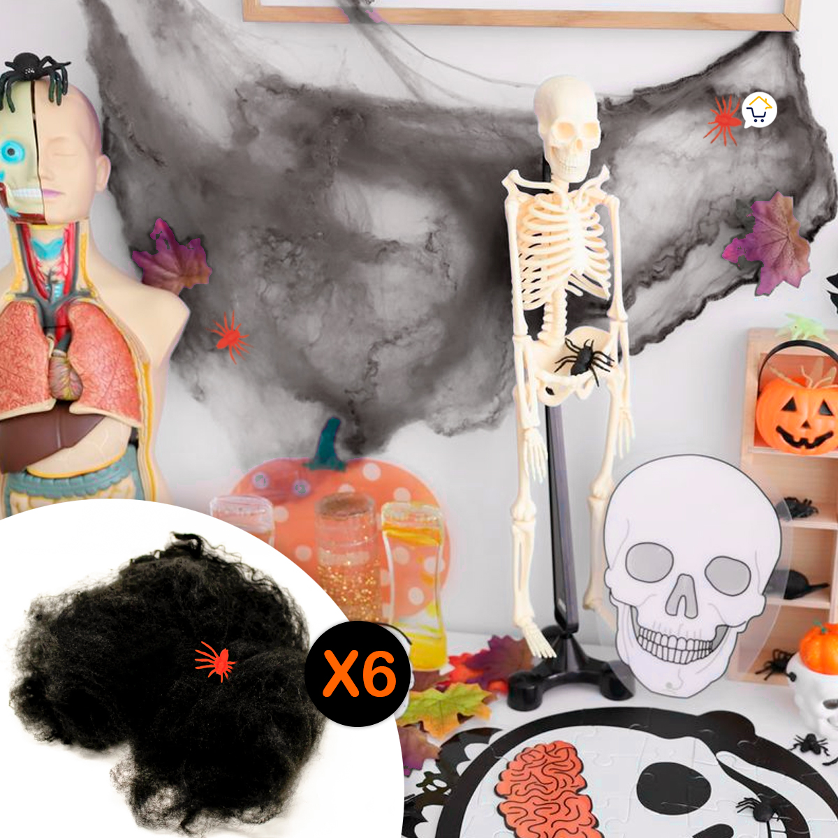  Telaraña Decorativa X6 Arañas Fiesta Disfraces Halloween 4016