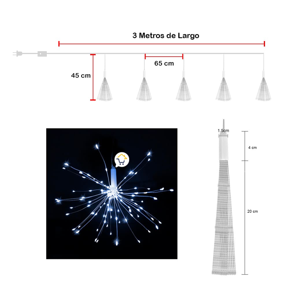 Luces Micro Led Fuegos Artificiales 3 Metros Navidad 1602