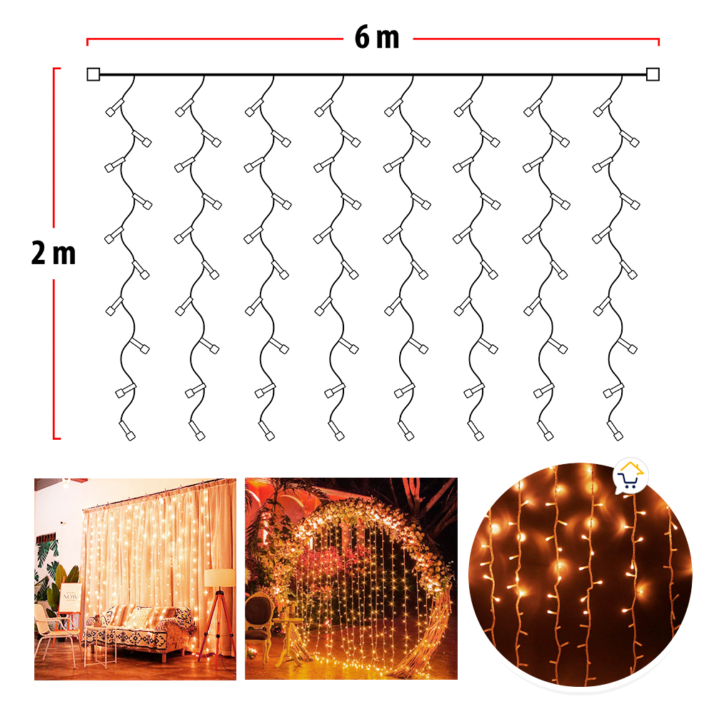 Luz Cascada 6X2 Metros 480 LED Luces Navidad Amarillo 480LEDC4