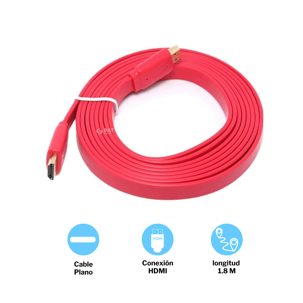 Cable Hdmi 1.8m Sat Plano Color Rojo
