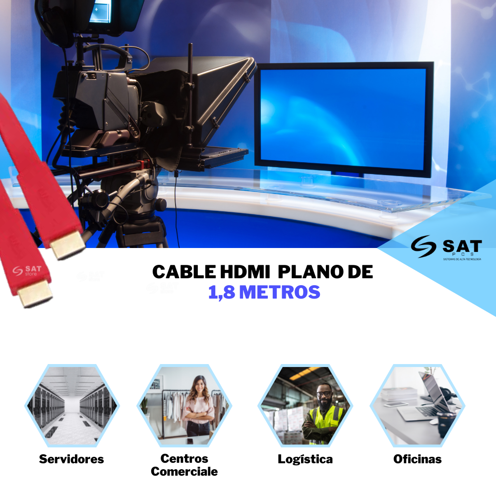 Cable Hdmi 1.8m Sat Plano Color Rojo
