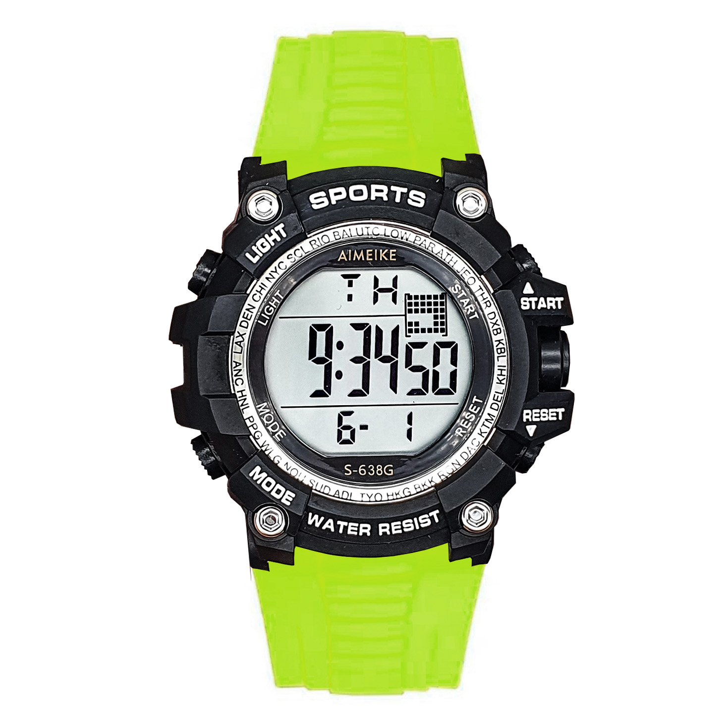 Reloj Digital Resistente Al Agua 30 M Sports Verde Luces+ Estuche
