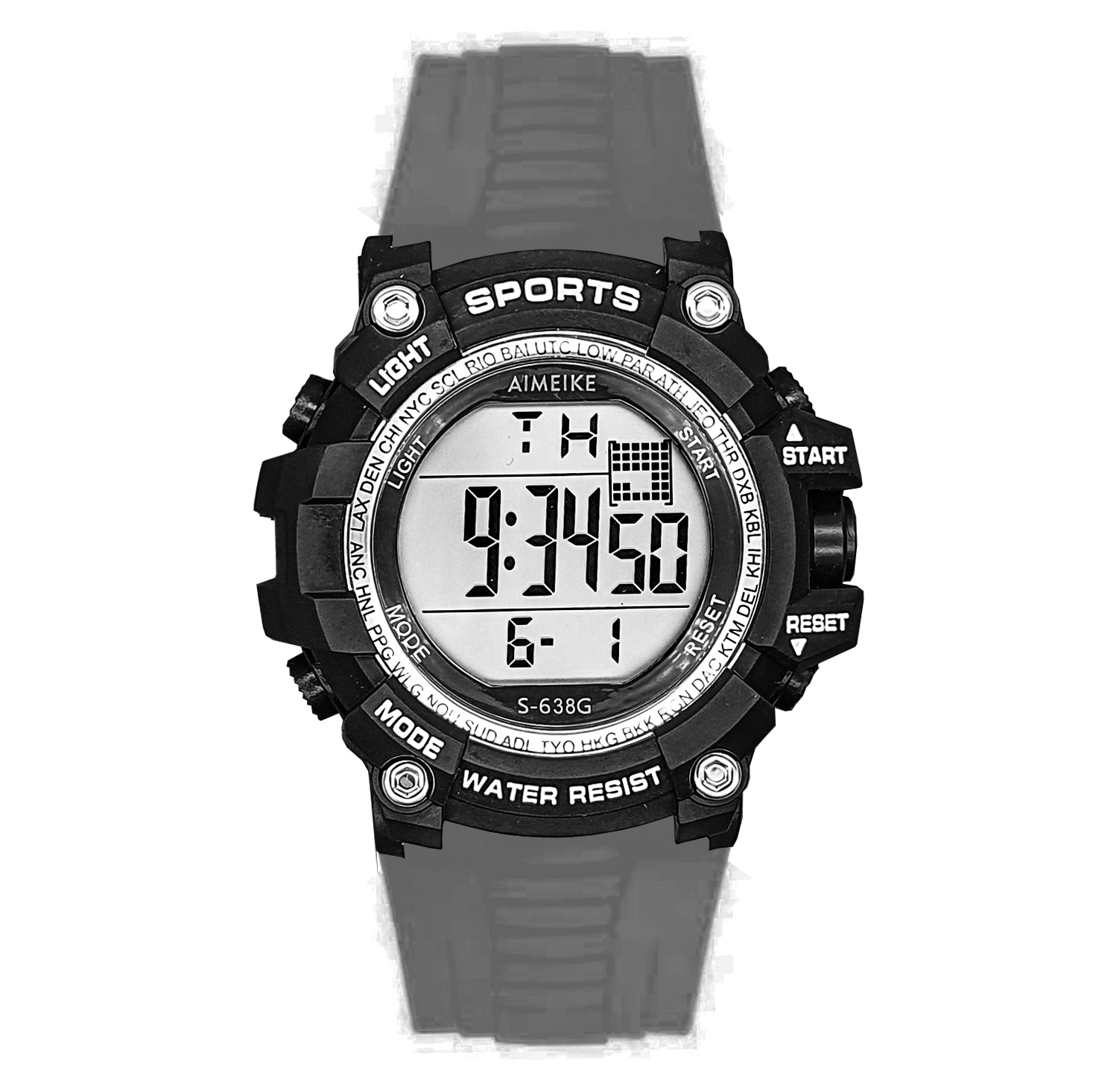 Reloj Digital Resistente Al Agua 30 M Sports Gris Luces+ Estuche
