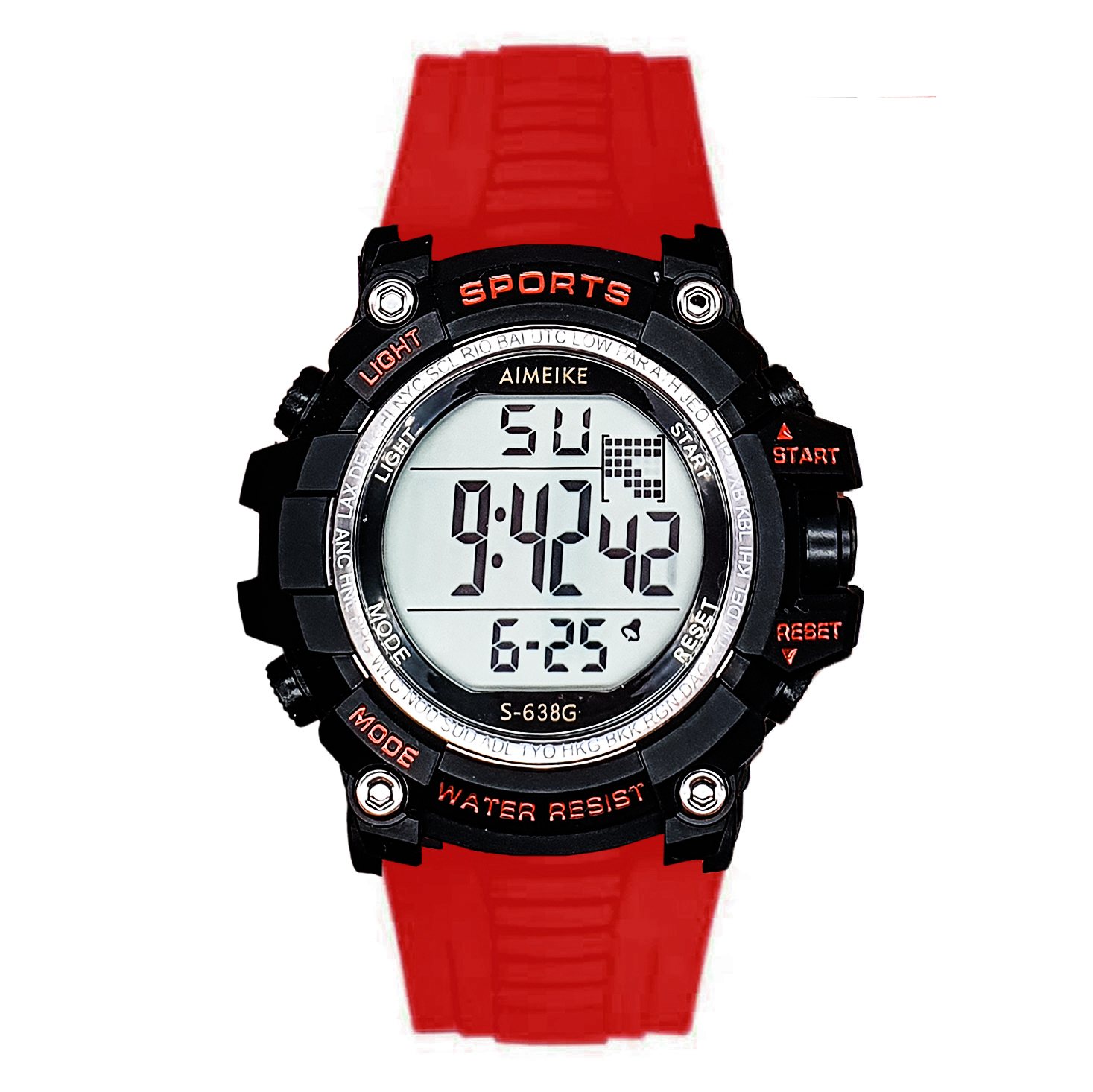 Reloj Digital Resistente Al Agua 30 M Sports Rojo Luces+ Estuche
