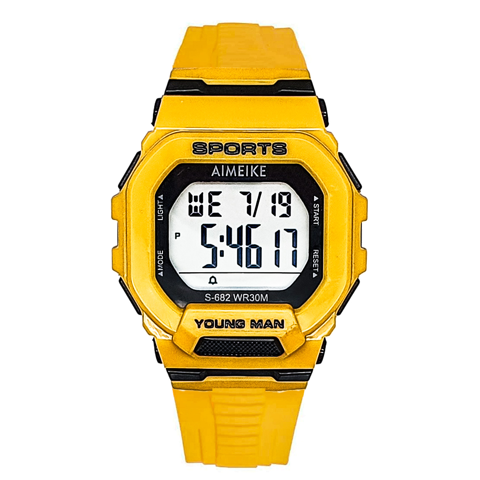 Reloj Digital Resistente Al Agua Cuadrado Amarillo Unisex + Estuche