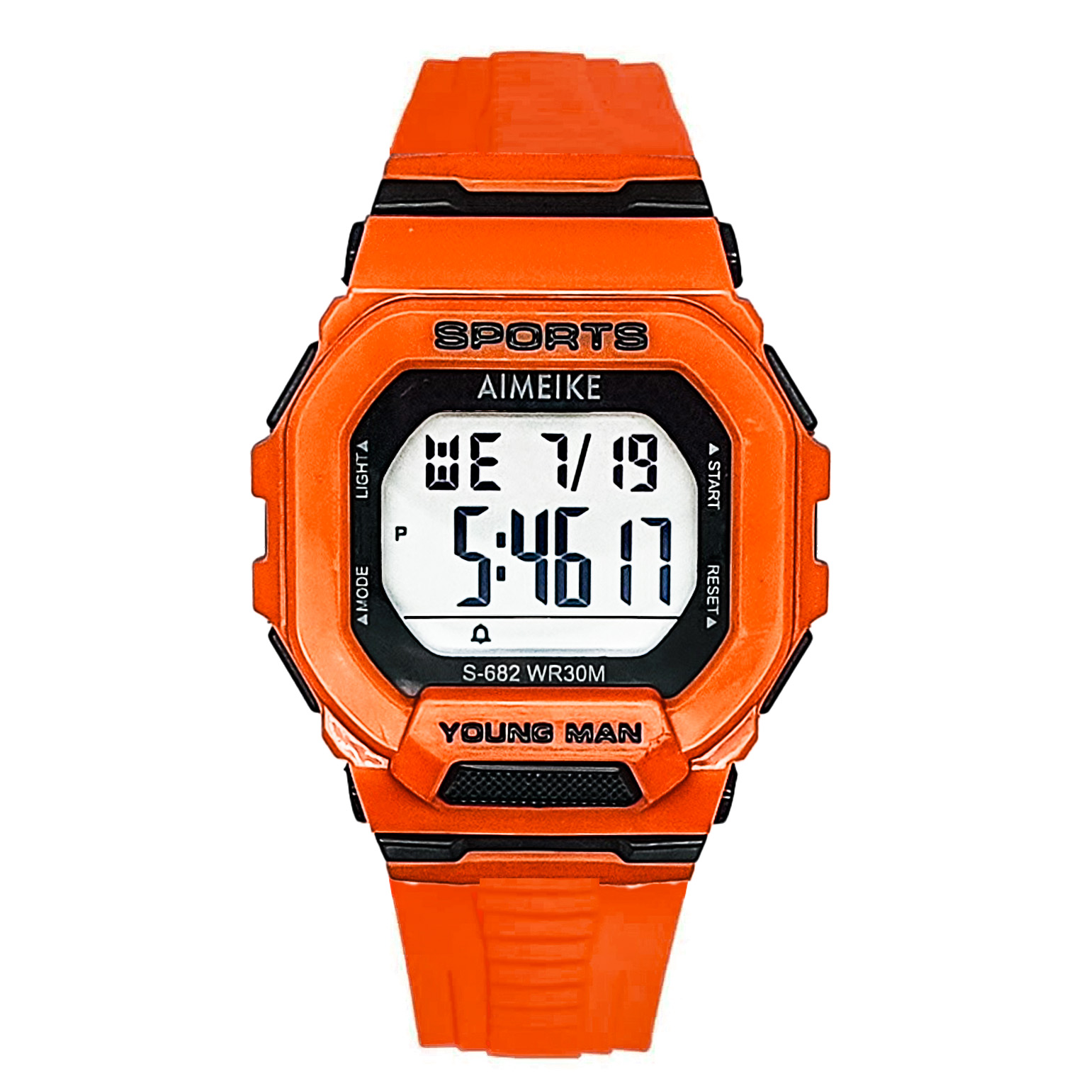 Reloj Digital Resistente Al Agua Cuadrado Naranja Unisex + Estuche