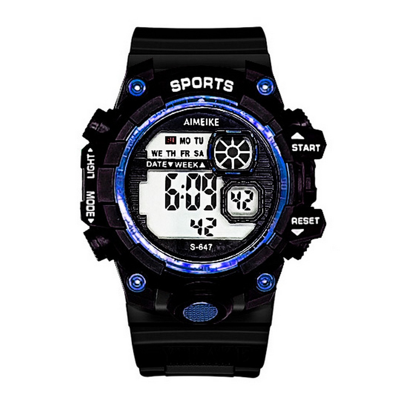 Reloj Digital Resistente Al Agua Impermeable Luces Borde Azul + Estuche