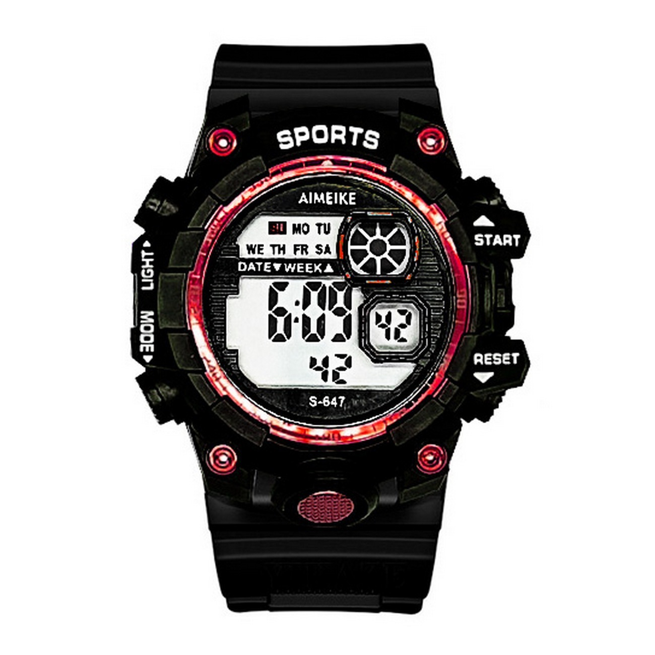 Reloj Digital Resistente Al Agua Impermeable Luces Borde Rojo + Estuche