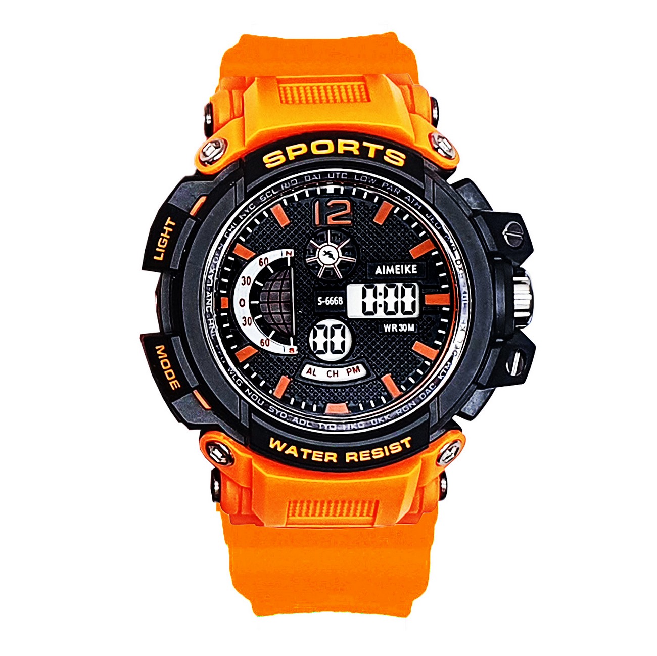 Reloj Digital Luces Resistente Al Agua Calendario Naranja + Estuche